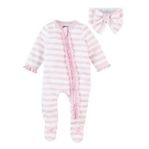 NEW MUDPIE striped sleeper & headband in pink/white